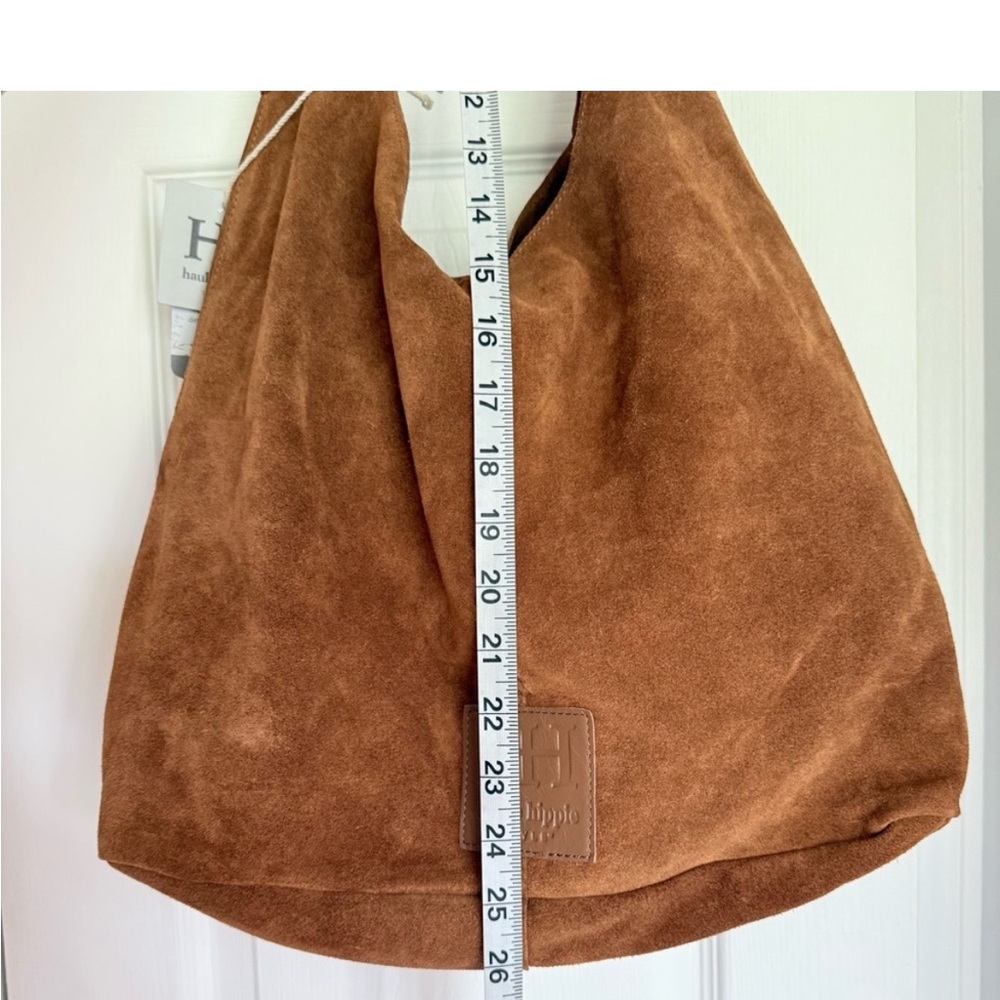 NWT New Haute Hippie Suede Bag Cognac Brown Shoulder Hobo Slouchy Brooklyn Bag - Picture 6 of 8
